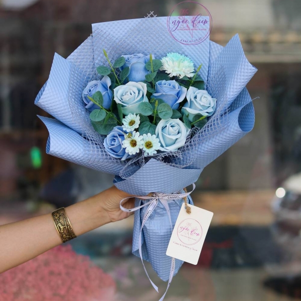 Bó Hoa Sáp Mini Cute Tone Xanh Dương